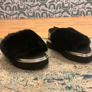 Never worn United Nude black fur sandals